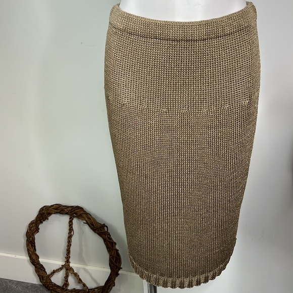 Casa Kaos Olive Rayon & Cotton Knit Pencil Skirt - Picture 1 of 4